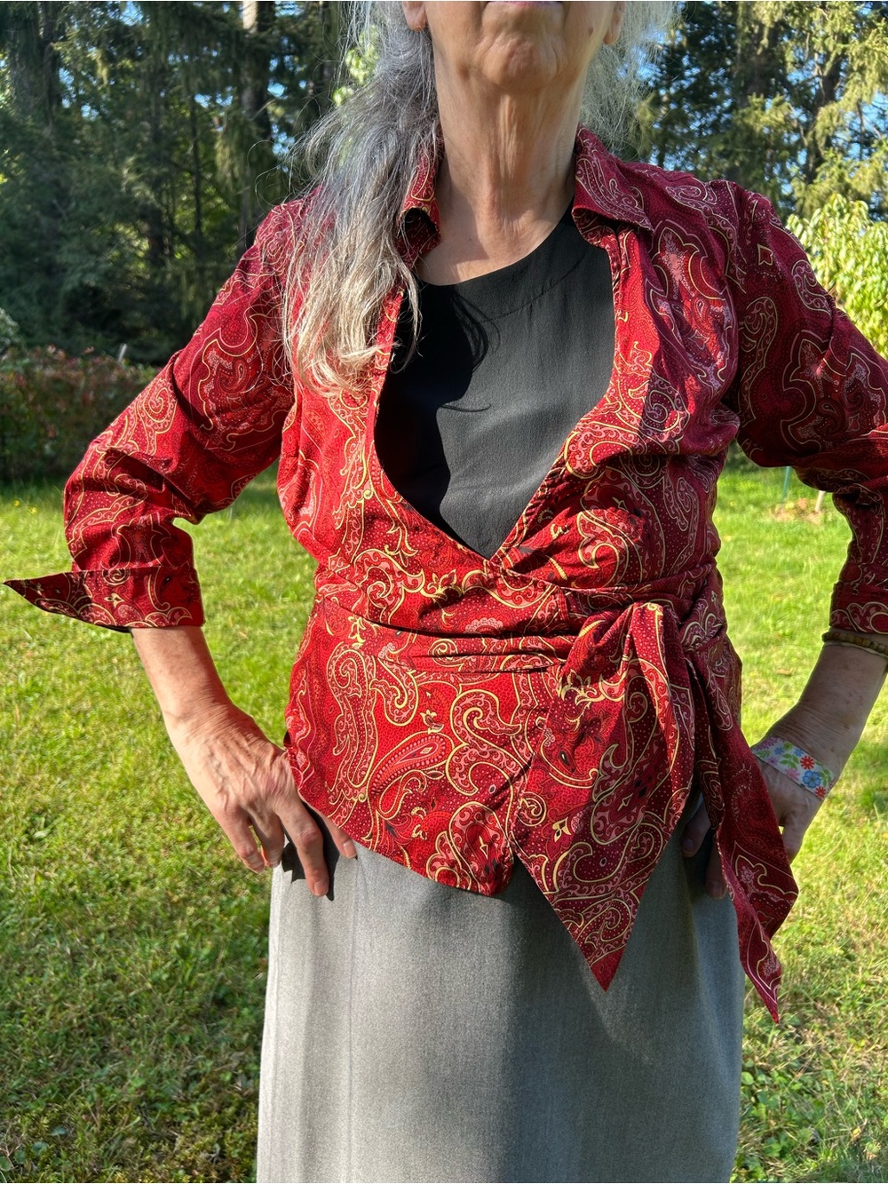 Ann Taylor Red and Cream Paisley Blouse